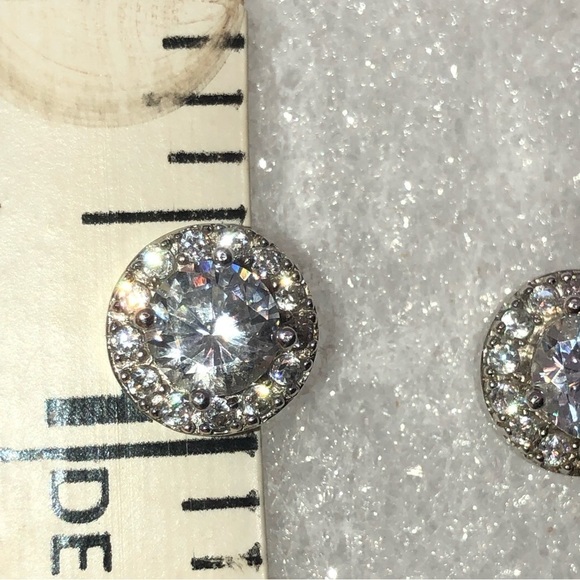 Sterling Silver & Cz Round Halo Stud Earrings .5” - Picture 5 of 5